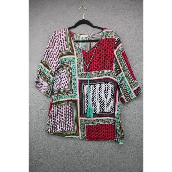 Umgee Colorful 3/4 Sleeve Tunic with Tassels-Size Medium-BOHO - Picture 1 of 8